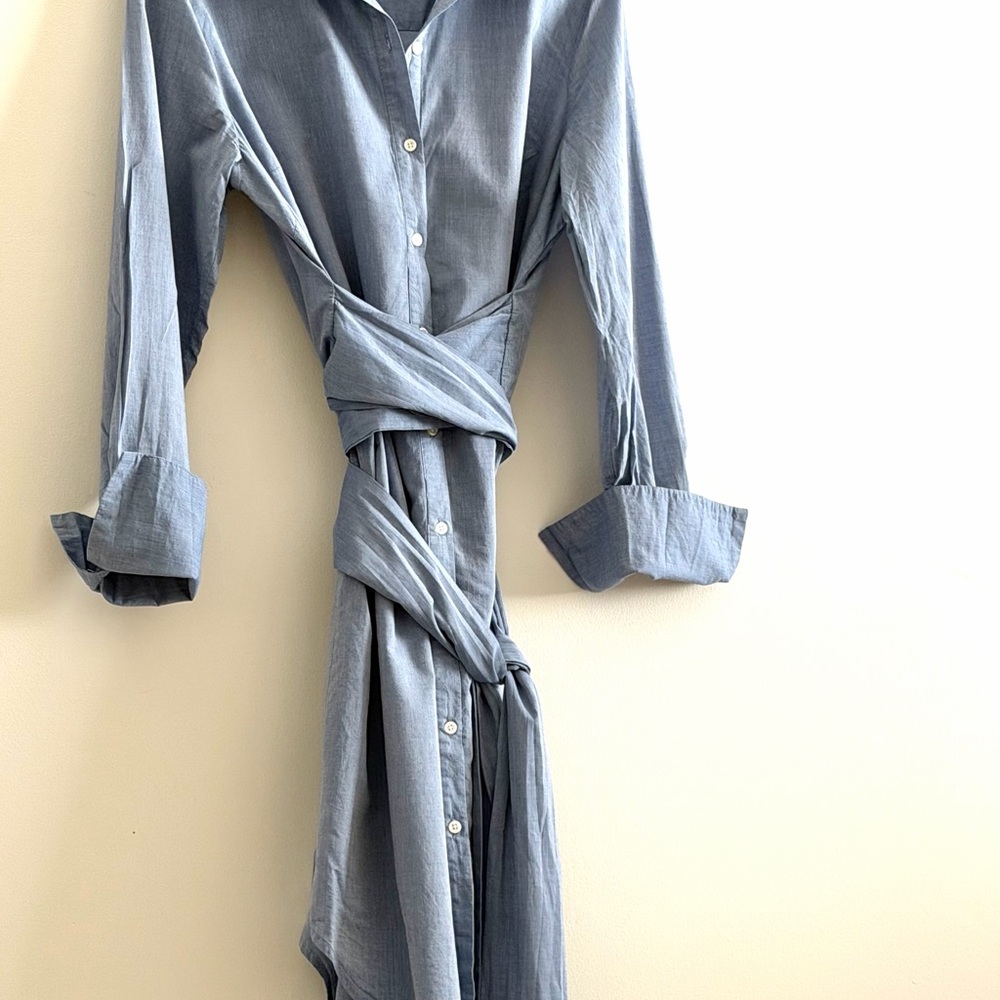 Who What Wear Light Blue Button-Up Shirt Dress with Waist Tie